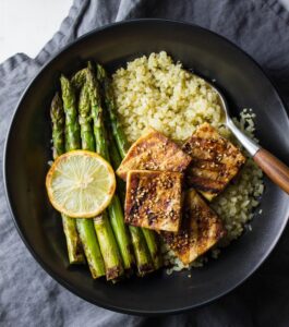 Grilled Tofu & Asparagus with Cauliflower Rice