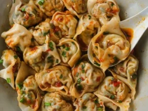 Crispy Tofu Wontons in Spicy Chili Oil